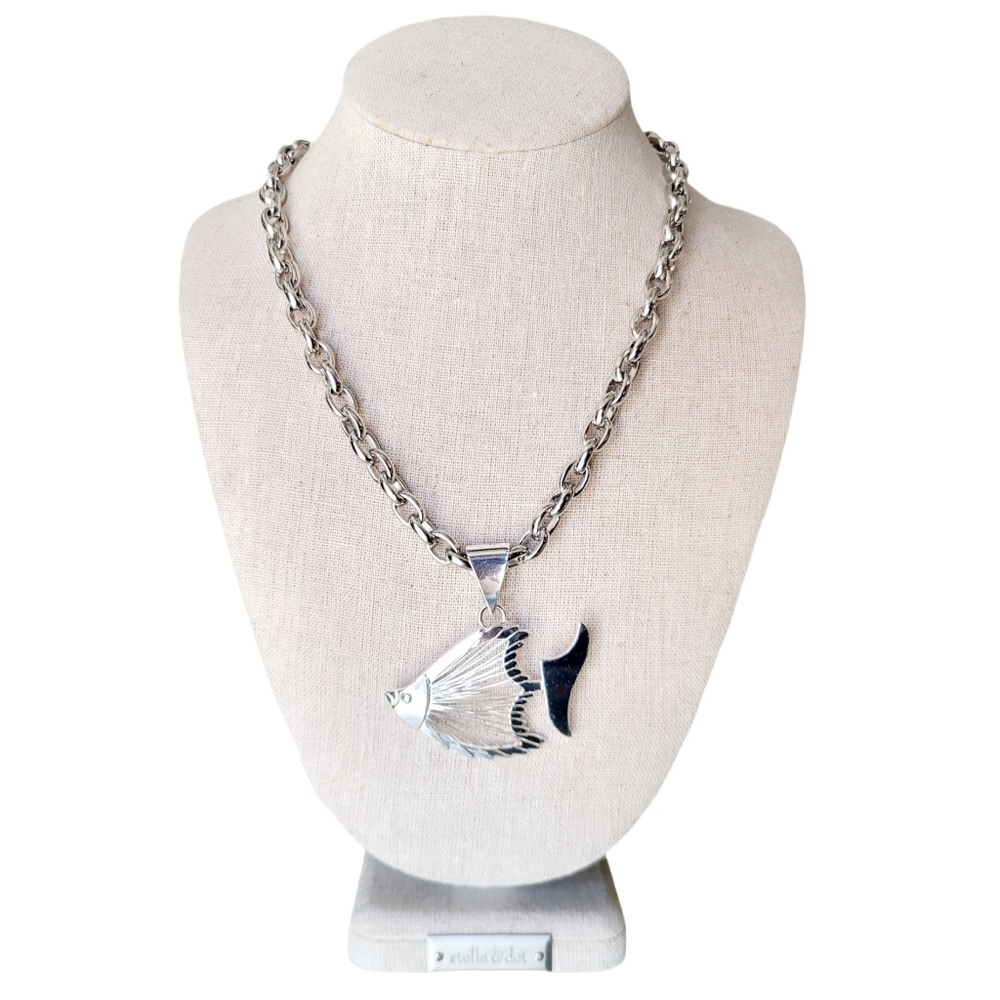 Best Silver Tone Wire Fish Slide Pendant on 19" Heavy Chain with Toggle Clasp